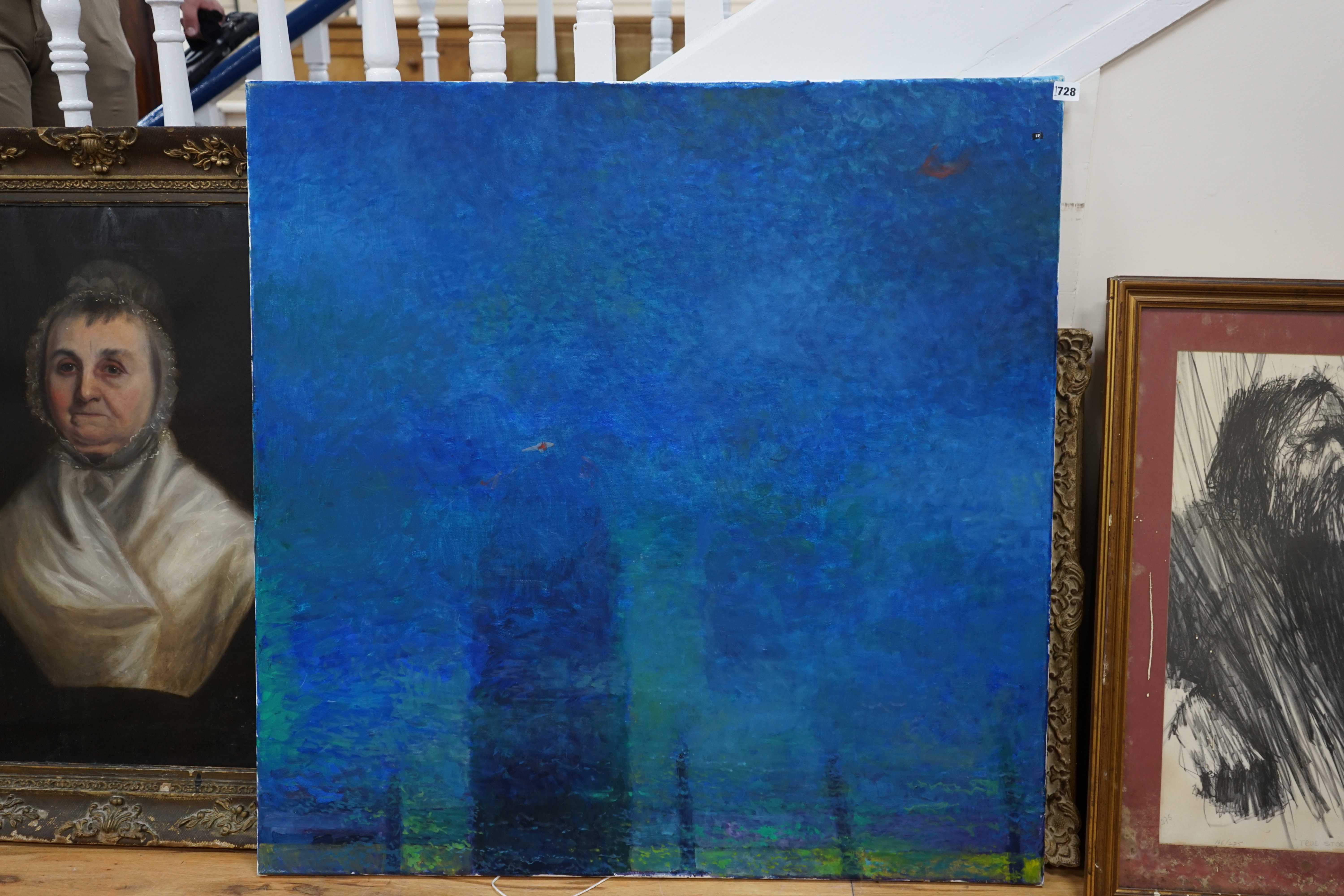 John Speirs, oil on canvas, abstract composition, landscape, unsigned, 100 x 100cm, unframed. Condition - good